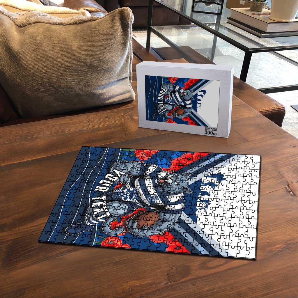 Personalised Geelong Cats ANZAC Puzzle Military Remembrance Australian Football Mascot Camouflage