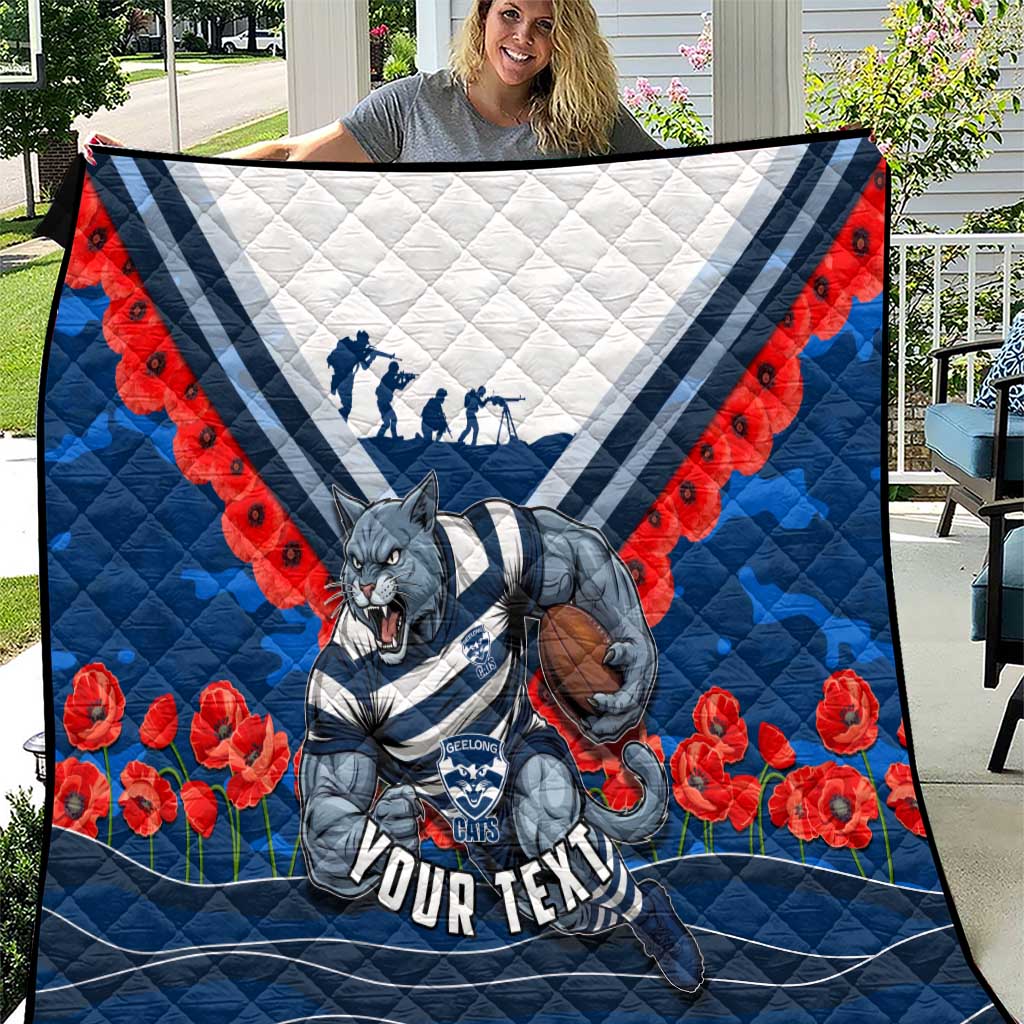 Personalised Geelong Cats ANZAC Quilt Military Remembrance Australian Football Mascot Camouflage