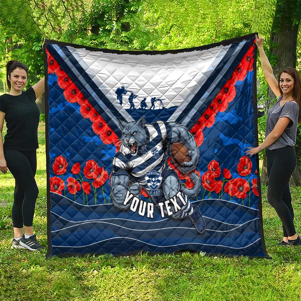 Personalised Geelong Cats ANZAC Quilt Military Remembrance Australian Football Mascot Camouflage