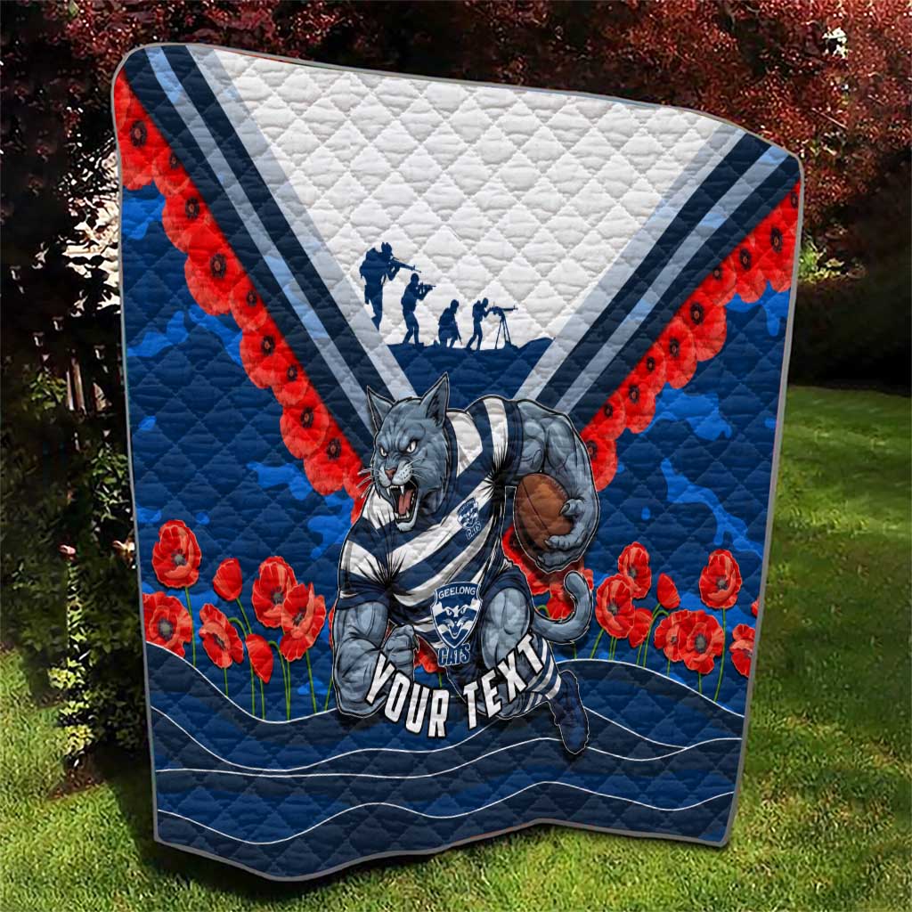Personalised Geelong Cats ANZAC Quilt Military Remembrance Australian Football Mascot Camouflage
