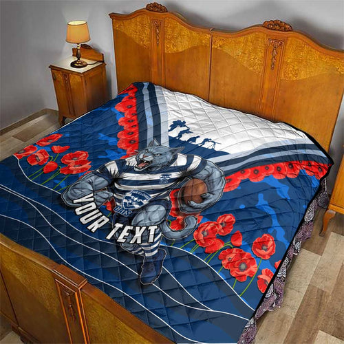 Personalised Geelong Cats ANZAC Quilt Military Remembrance Australian Football Mascot Camouflage