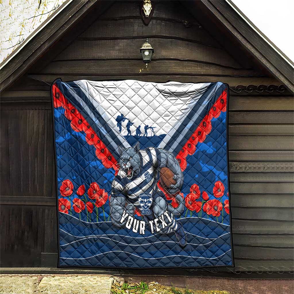 Personalised Geelong Cats ANZAC Quilt Military Remembrance Australian Football Mascot Camouflage