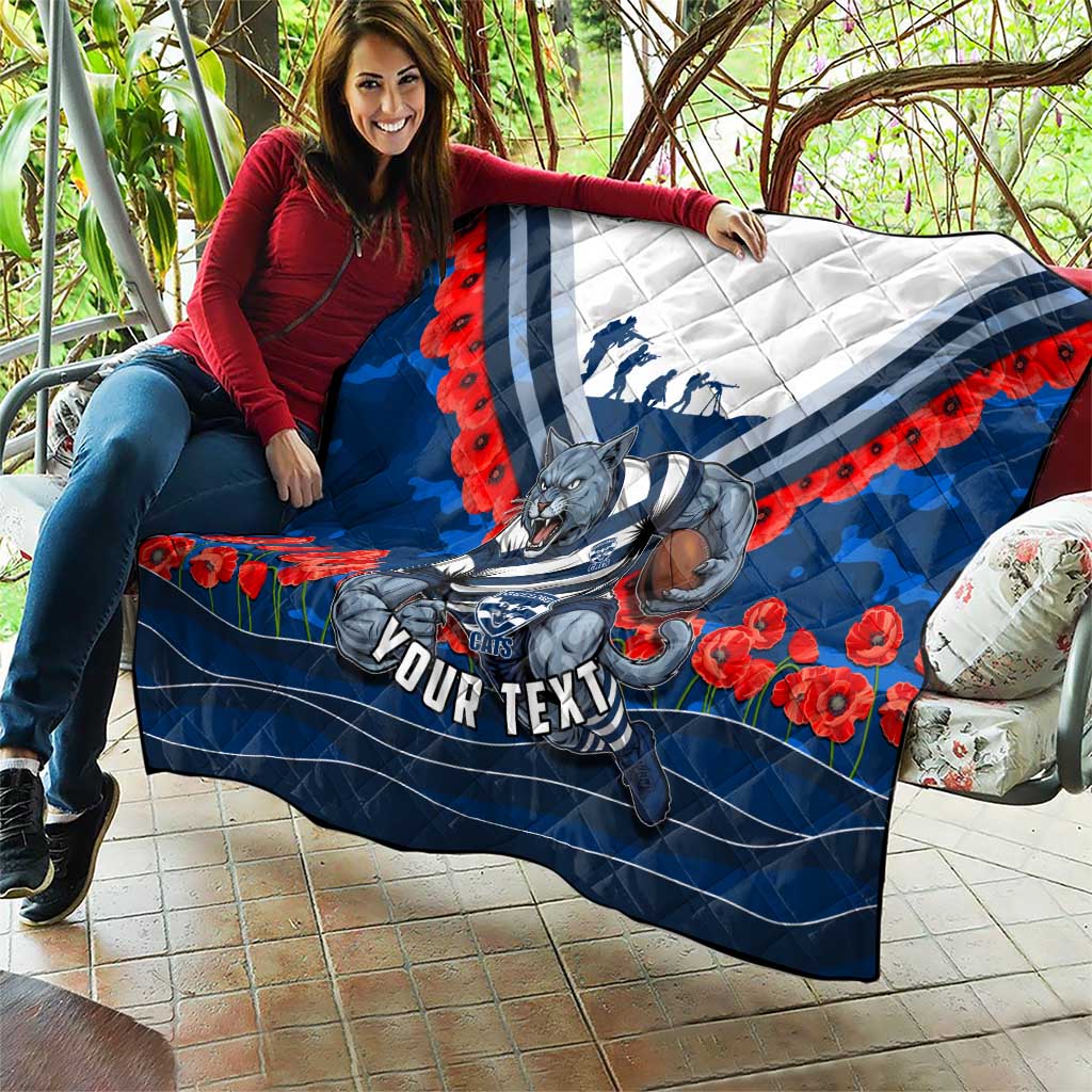 Personalised Geelong Cats ANZAC Quilt Military Remembrance Australian Football Mascot Camouflage