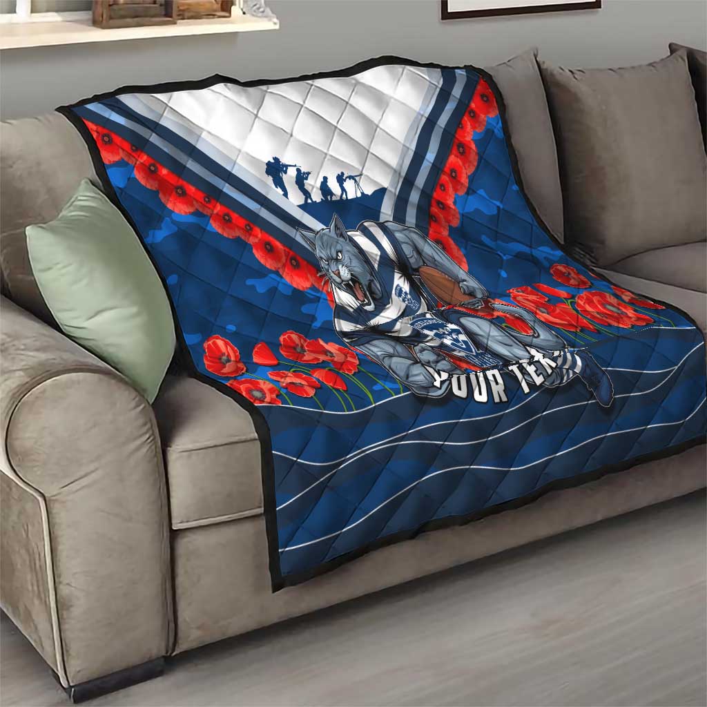 Personalised Geelong Cats ANZAC Quilt Military Remembrance Australian Football Mascot Camouflage