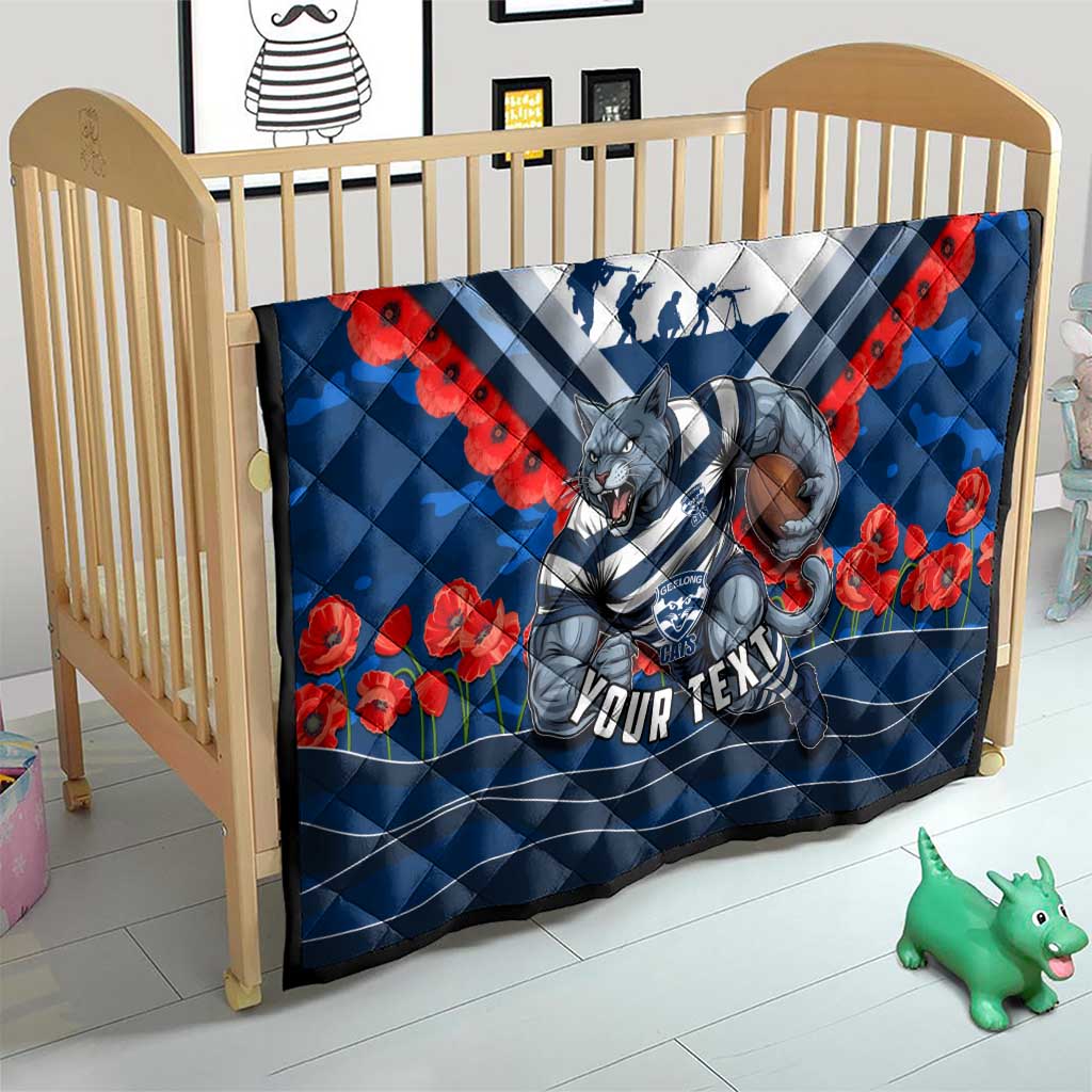 Personalised Geelong Cats ANZAC Quilt Military Remembrance Australian Football Mascot Camouflage