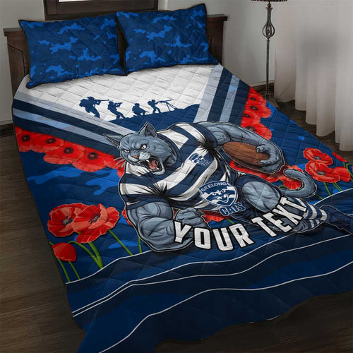 Personalised Geelong Cats ANZAC Quilt Bed Set Military Remembrance Australian Football Mascot Camouflage