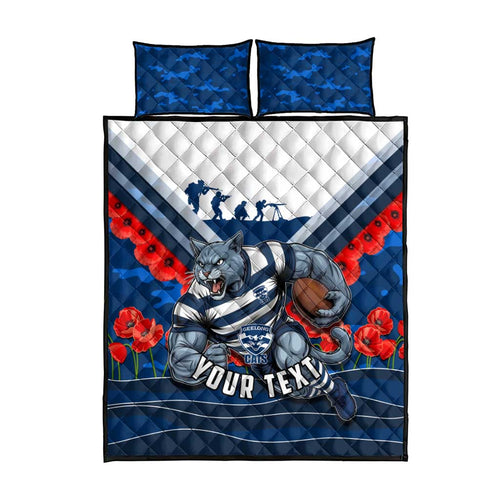 Personalised Geelong Cats ANZAC Quilt Bed Set Military Remembrance Australian Football Mascot Camouflage