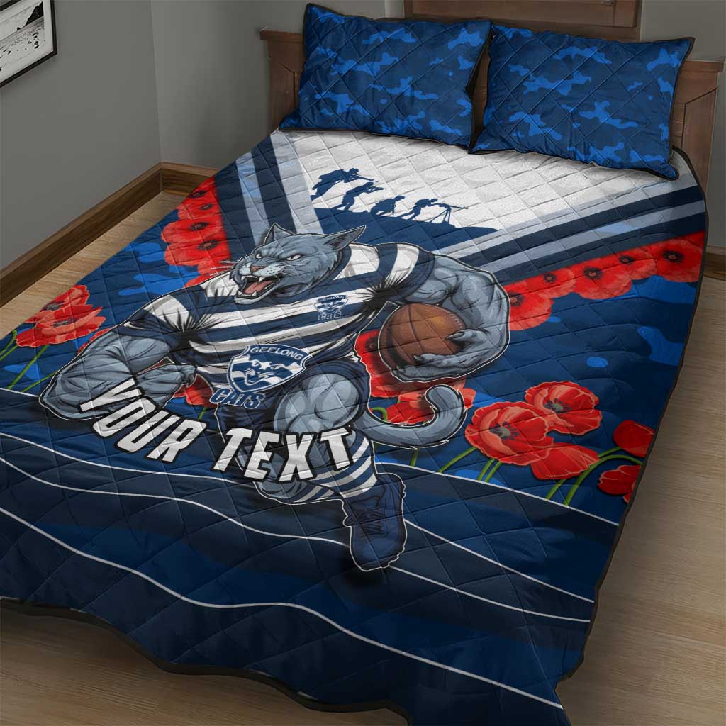Personalised Geelong Cats ANZAC Quilt Bed Set Military Remembrance Australian Football Mascot Camouflage