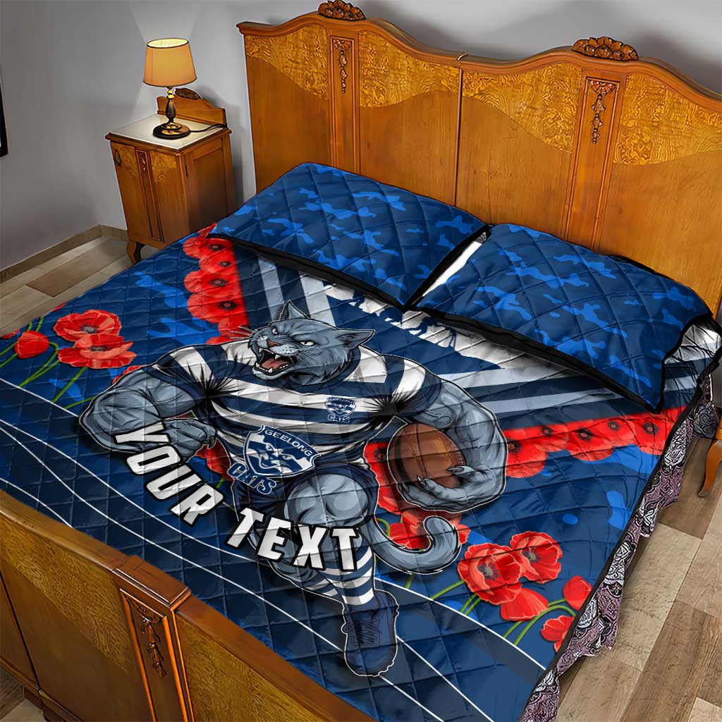 Personalised Geelong Cats ANZAC Quilt Bed Set Military Remembrance Australian Football Mascot Camouflage