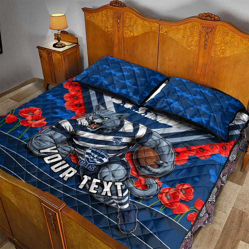 Personalised Geelong Cats ANZAC Quilt Bed Set Military Remembrance Australian Football Mascot Camouflage