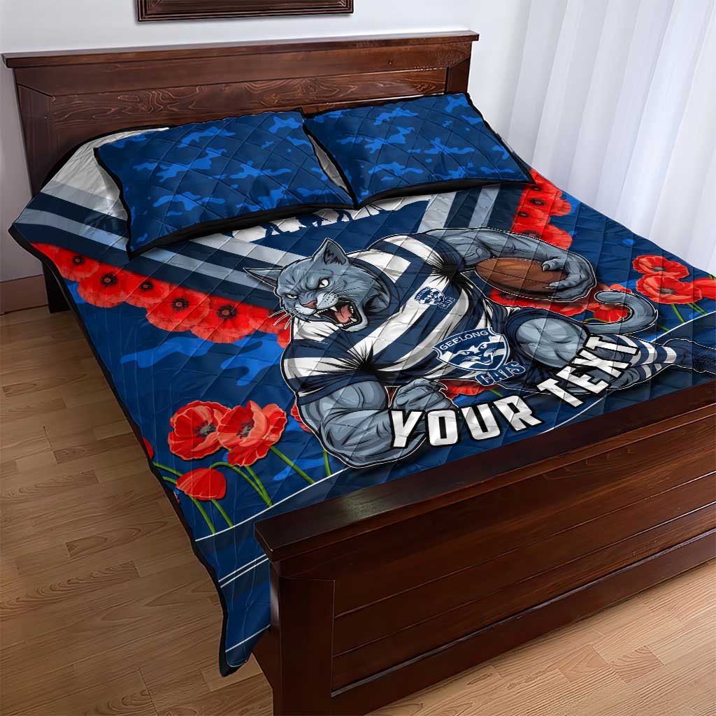 Personalised Geelong Cats ANZAC Quilt Bed Set Military Remembrance Australian Football Mascot Camouflage