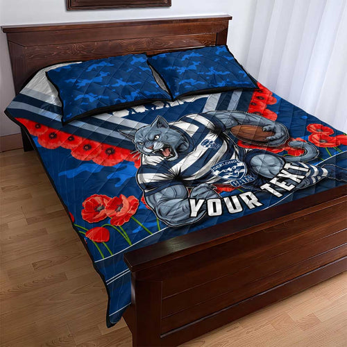 Personalised Geelong Cats ANZAC Quilt Bed Set Military Remembrance Australian Football Mascot Camouflage
