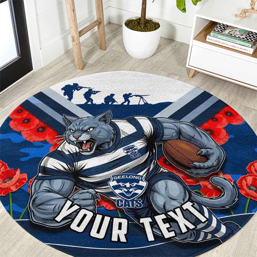 Personalised Geelong Cats ANZAC Round Carpet Military Remembrance Australian Football Mascot Camouflage