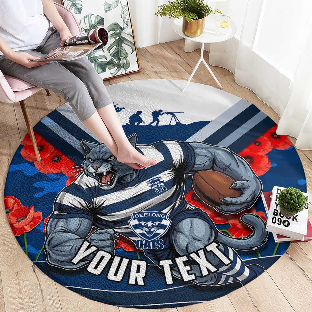 Personalised Geelong Cats ANZAC Round Carpet Military Remembrance Australian Football Mascot Camouflage