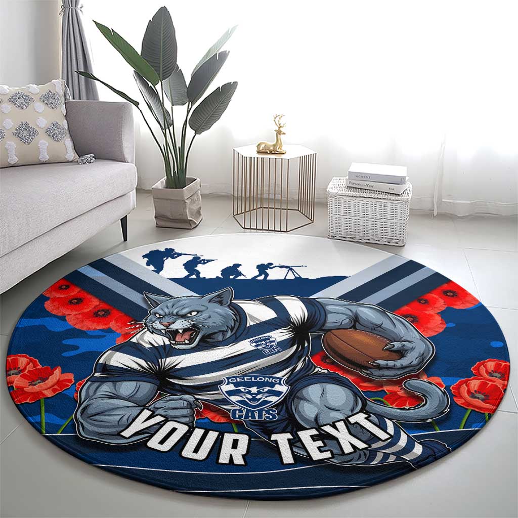 Personalised Geelong Cats ANZAC Round Carpet Military Remembrance Australian Football Mascot Camouflage