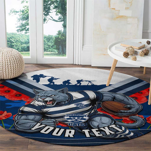Personalised Geelong Cats ANZAC Round Carpet Military Remembrance Australian Football Mascot Camouflage