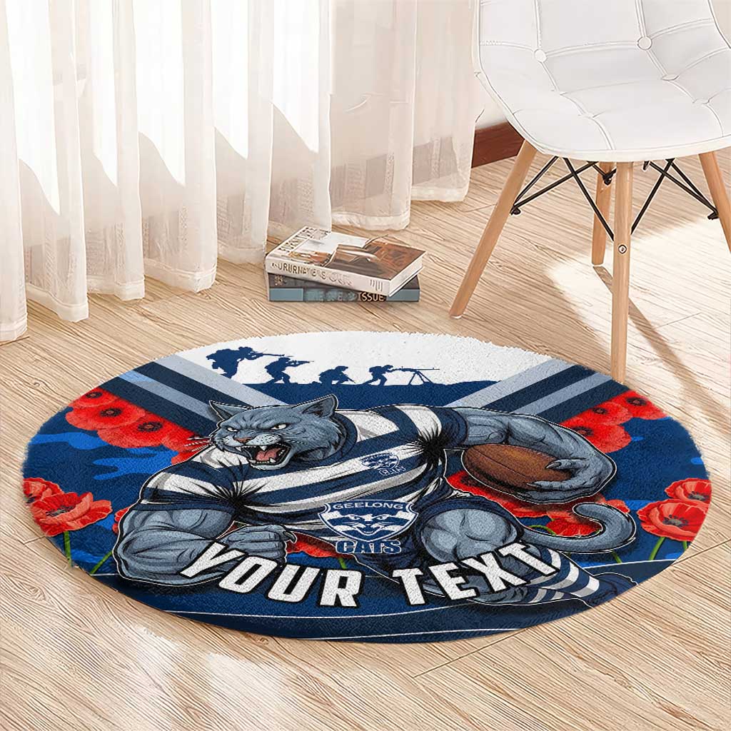 Personalised Geelong Cats ANZAC Round Carpet Military Remembrance Australian Football Mascot Camouflage
