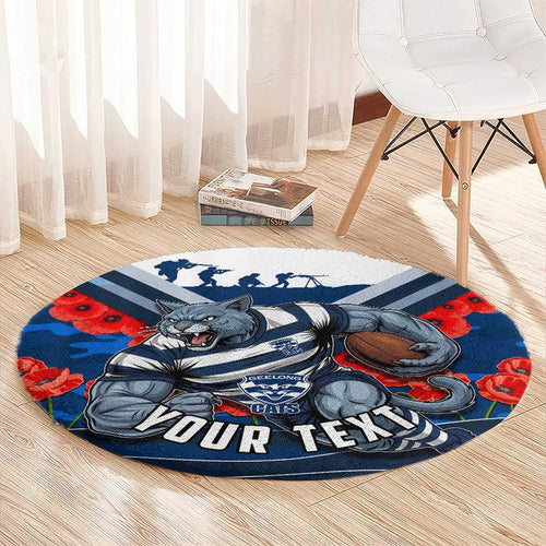Personalised Geelong Cats ANZAC Round Carpet Military Remembrance Australian Football Mascot Camouflage