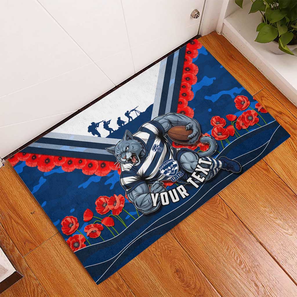 Personalised Geelong Cats ANZAC Rubber Doormat Military Remembrance Australian Football Mascot Camouflage