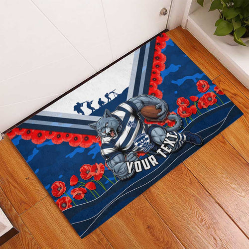 Personalised Geelong Cats ANZAC Rubber Doormat Military Remembrance Australian Football Mascot Camouflage