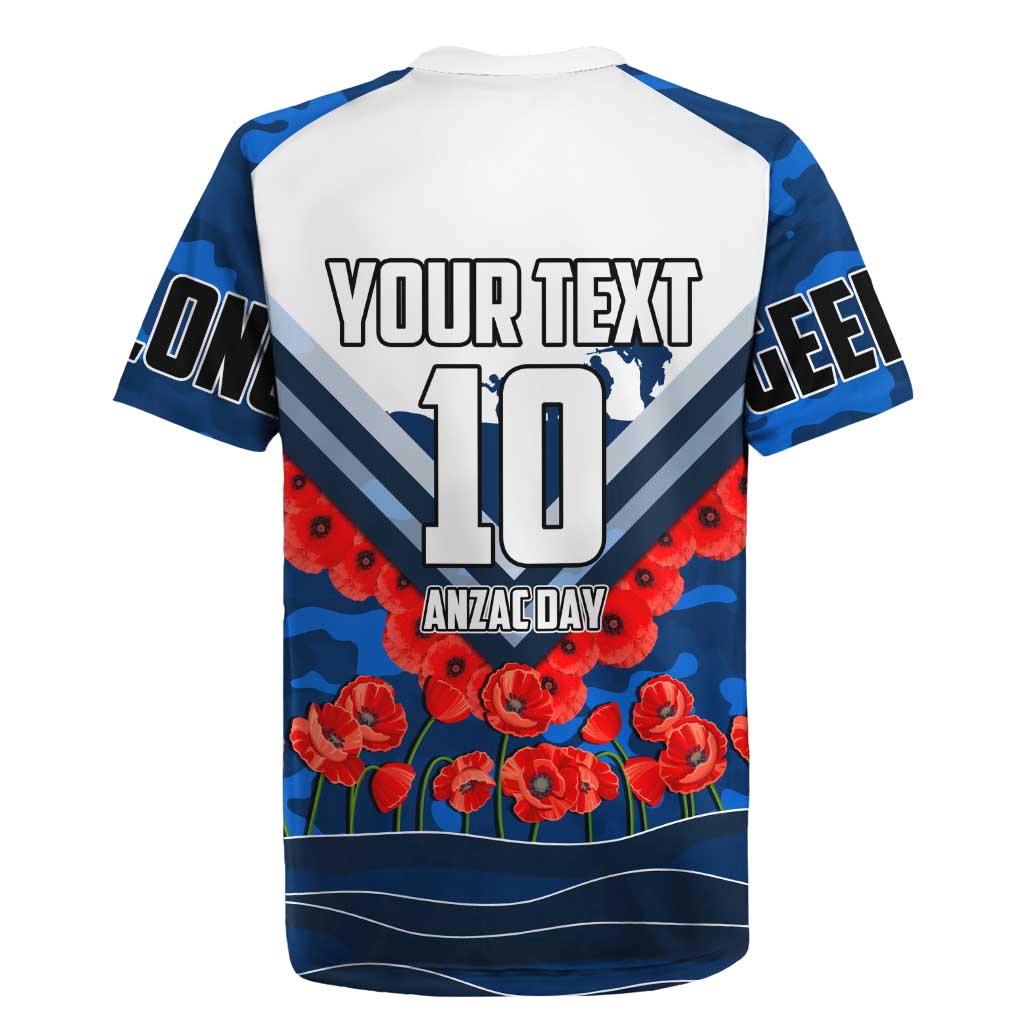 Personalised Geelong Cats ANZAC Rugby Jersey Military Remembrance Australian Football Mascot Camouflage
