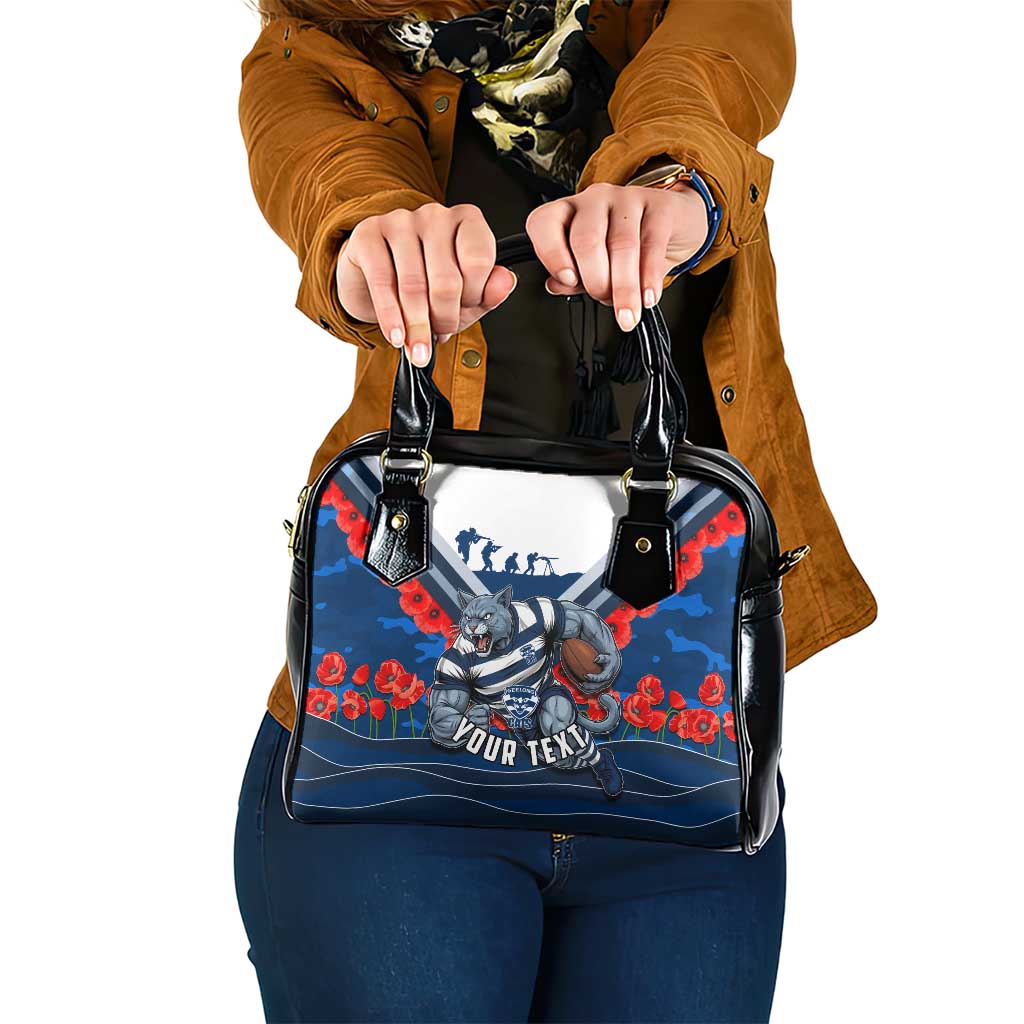 Personalised Geelong Cats ANZAC Shoulder Handbag Military Remembrance Australian Football Mascot Camouflage