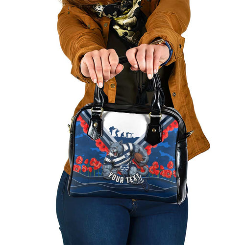 Personalised Geelong Cats ANZAC Shoulder Handbag Military Remembrance Australian Football Mascot Camouflage