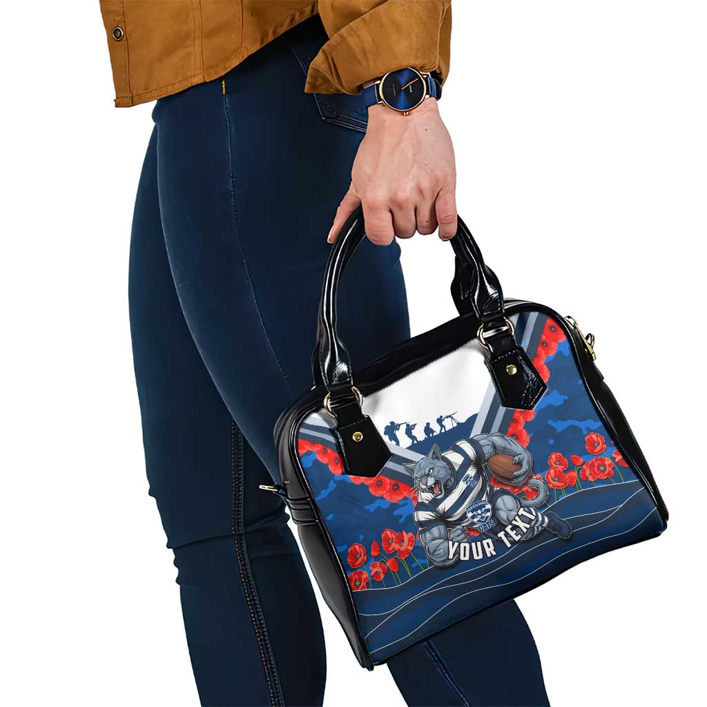 Personalised Geelong Cats ANZAC Shoulder Handbag Military Remembrance Australian Football Mascot Camouflage