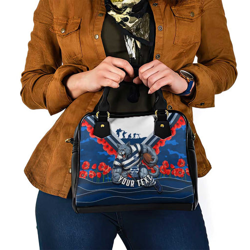 Personalised Geelong Cats ANZAC Shoulder Handbag Military Remembrance Australian Football Mascot Camouflage