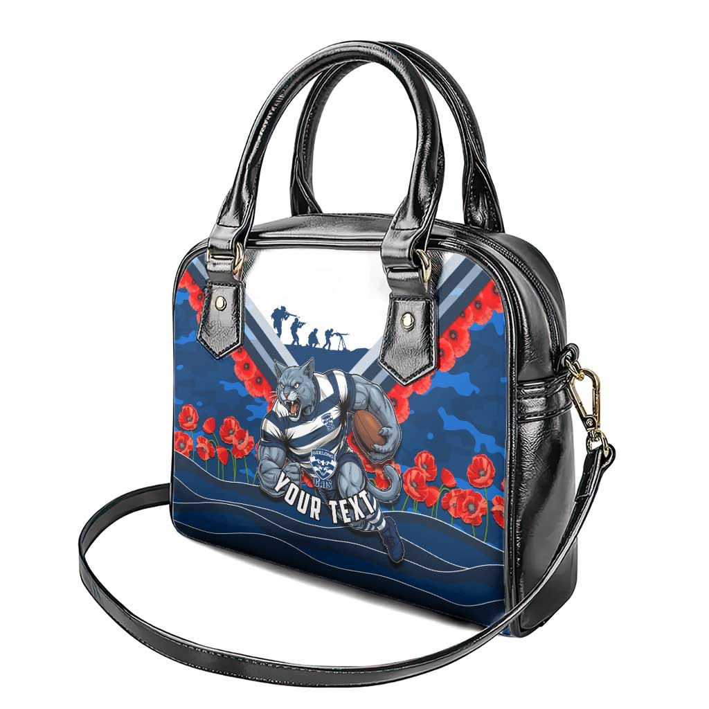 Personalised Geelong Cats ANZAC Shoulder Handbag Military Remembrance Australian Football Mascot Camouflage