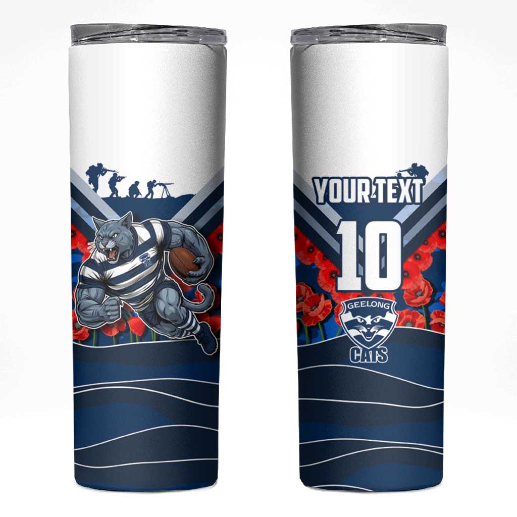 Personalised Geelong Cats ANZAC Skinny Tumbler Military Remembrance Australian Football Mascot Camouflage