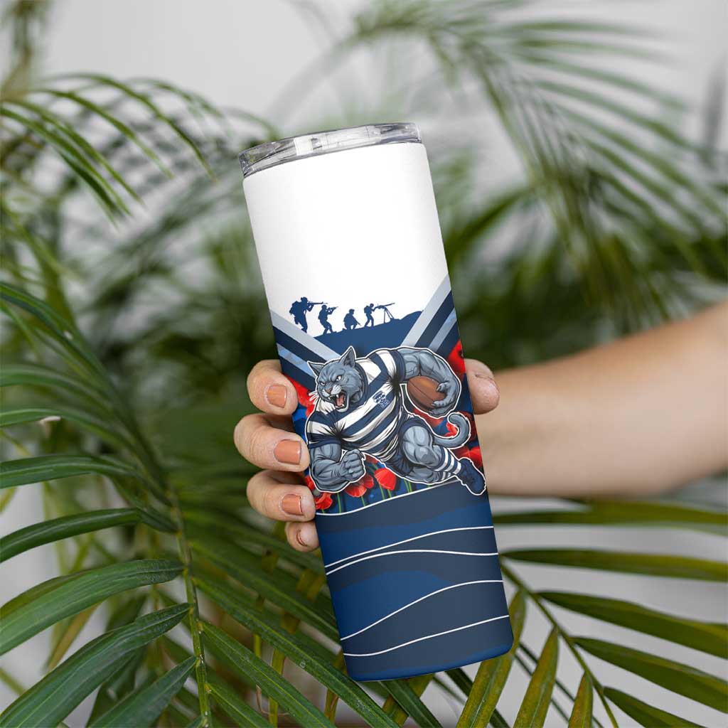 Personalised Geelong Cats ANZAC Skinny Tumbler Military Remembrance Australian Football Mascot Camouflage