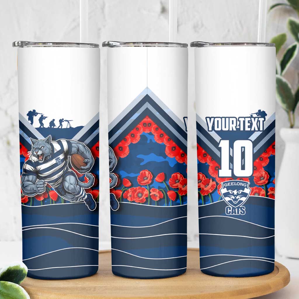 Personalised Geelong Cats ANZAC Skinny Tumbler Military Remembrance Australian Football Mascot Camouflage