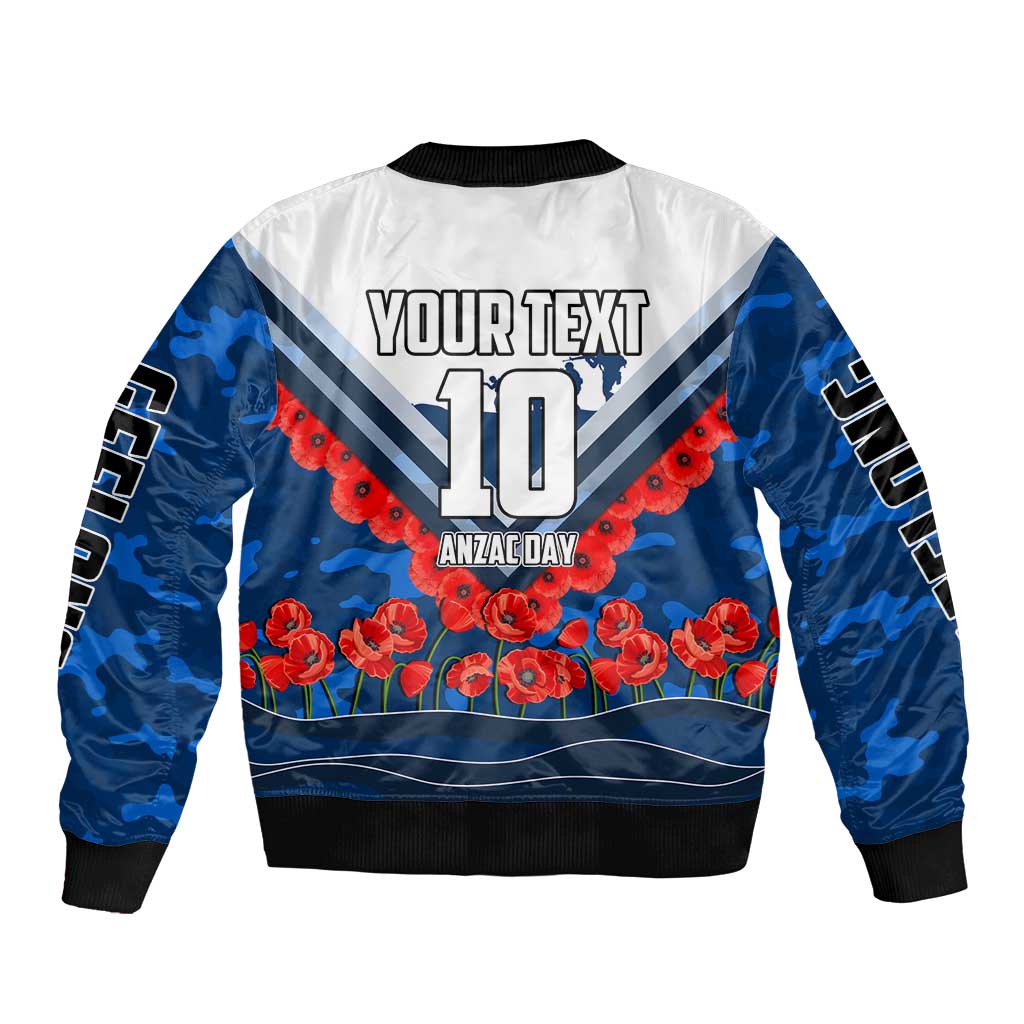 Personalised Geelong Cats ANZAC Sleeve Zip Bomber Jacket Military Remembrance Australian Football Mascot Camouflage