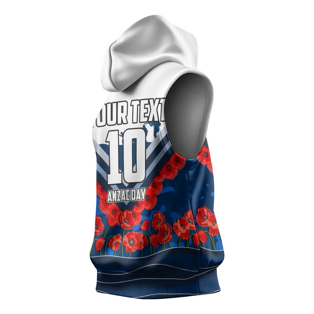 Personalised Geelong Cats ANZAC Sleeveless Hoodie Military Remembrance Australian Football Mascot Camouflage
