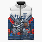 Personalised Geelong Cats ANZAC Sleeveless Puffer Jacket Military Remembrance Australian Football Mascot Camouflage
