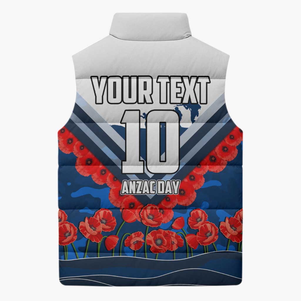 Personalised Geelong Cats ANZAC Sleeveless Puffer Jacket Military Remembrance Australian Football Mascot Camouflage