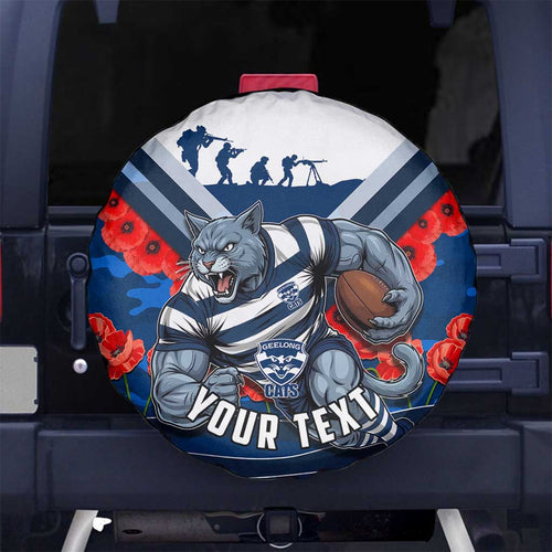 Personalised Geelong Cats ANZAC Spare Tire Cover Military Remembrance Australian Football Mascot Camouflage