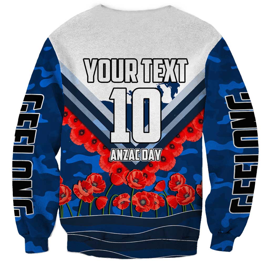 Personalised Geelong Cats ANZAC Sweatshirt Military Remembrance Australian Football Mascot Camouflage