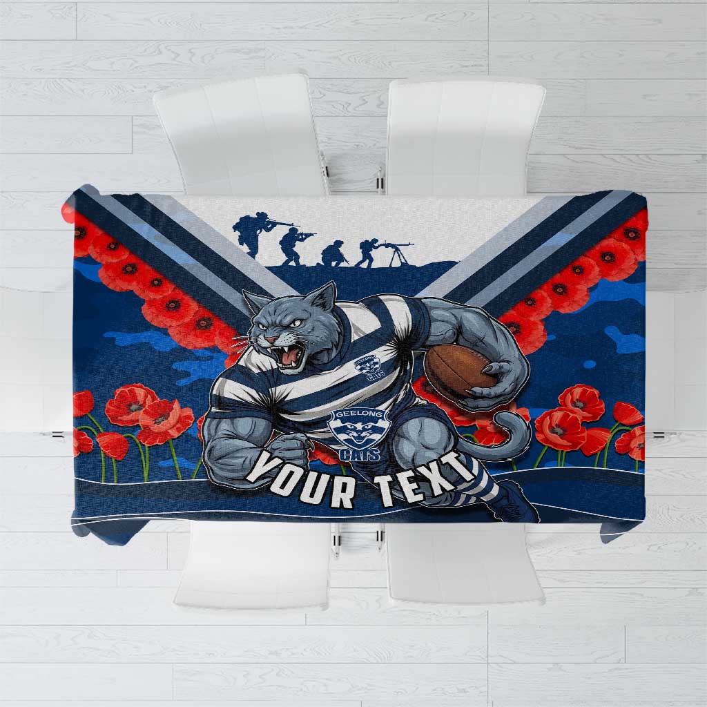 Personalised Geelong Cats ANZAC Tablecloth Military Remembrance Australian Football Mascot Camouflage