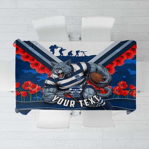 Personalised Geelong Cats ANZAC Tablecloth Military Remembrance Australian Football Mascot Camouflage