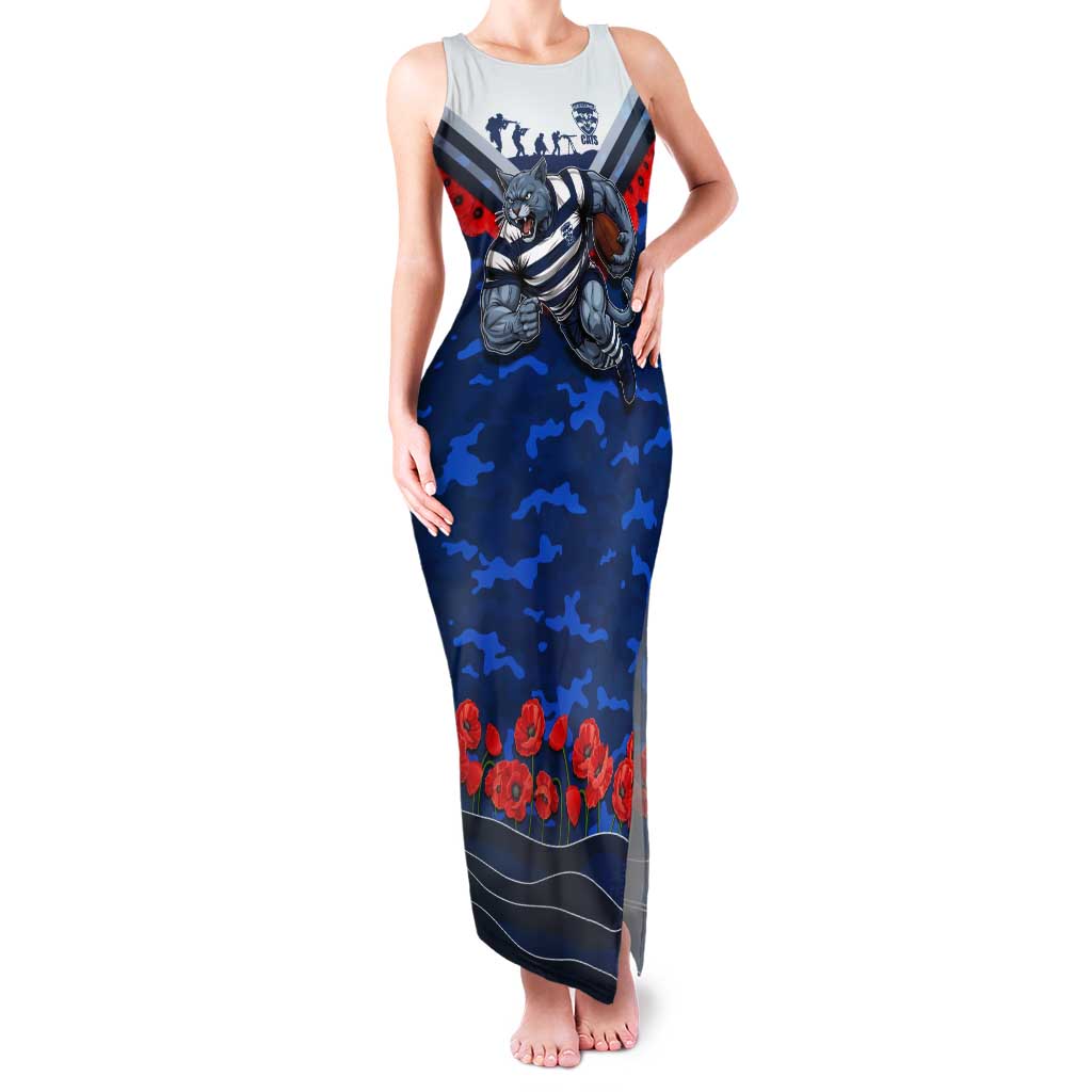 Personalised Geelong Cats ANZAC Tank Maxi Dress Military Remembrance Australian Football Mascot Camouflage