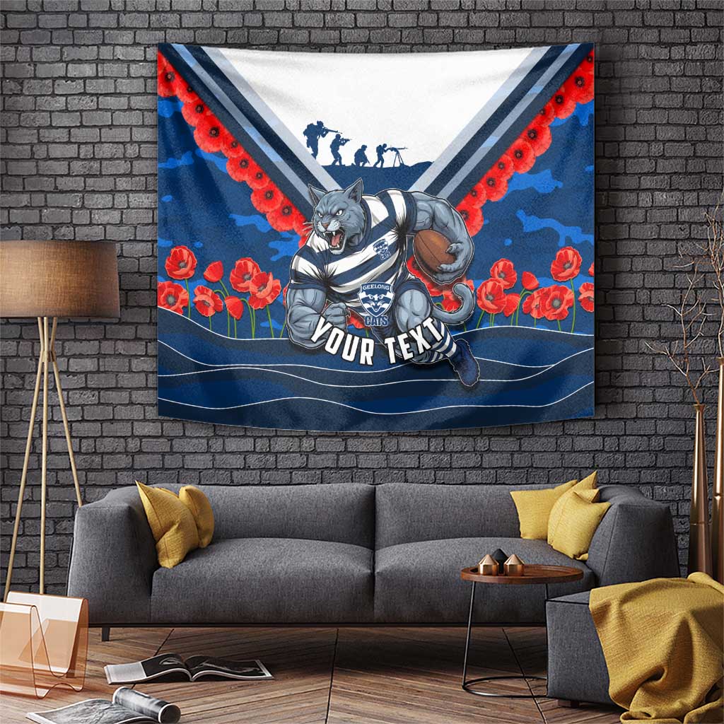 Personalised Geelong Cats ANZAC Tapestry Military Remembrance Australian Football Mascot Camouflage