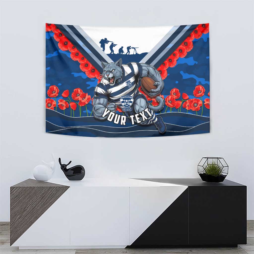 Personalised Geelong Cats ANZAC Tapestry Military Remembrance Australian Football Mascot Camouflage
