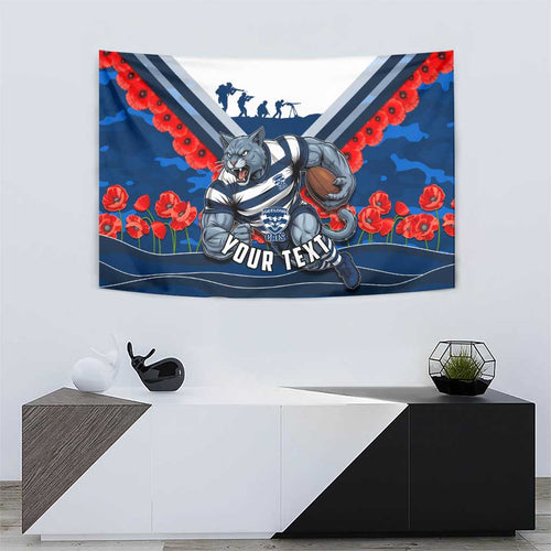 Personalised Geelong Cats ANZAC Tapestry Military Remembrance Australian Football Mascot Camouflage