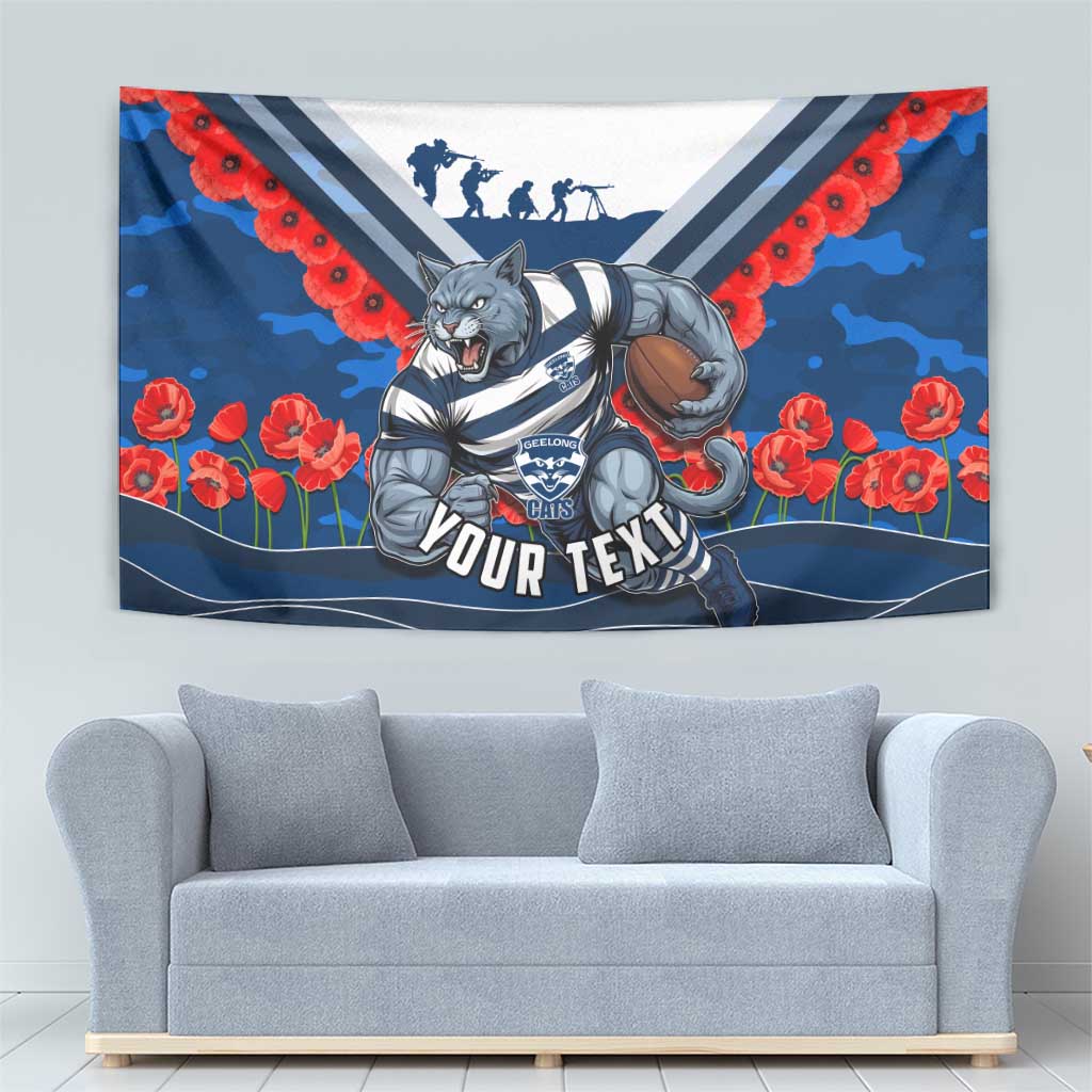 Personalised Geelong Cats ANZAC Tapestry Military Remembrance Australian Football Mascot Camouflage
