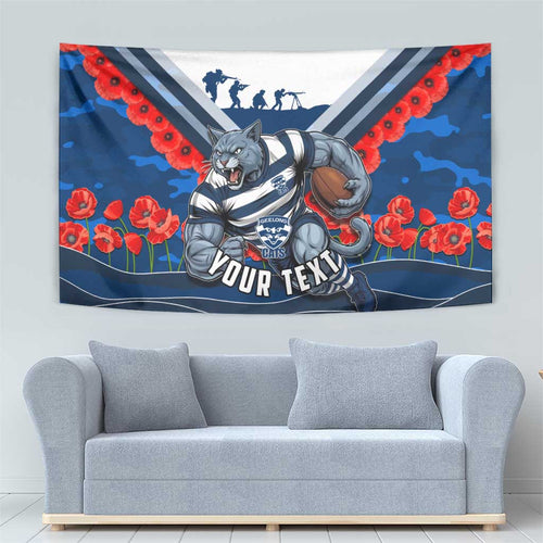 Personalised Geelong Cats ANZAC Tapestry Military Remembrance Australian Football Mascot Camouflage