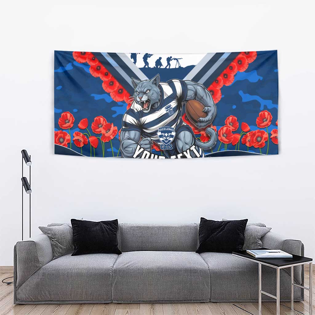Personalised Geelong Cats ANZAC Tapestry Military Remembrance Australian Football Mascot Camouflage