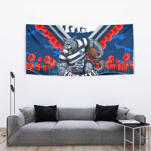 Personalised Geelong Cats ANZAC Tapestry Military Remembrance Australian Football Mascot Camouflage