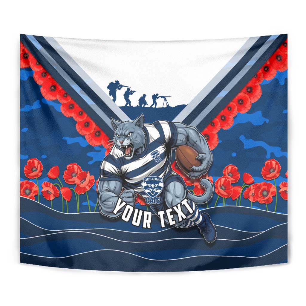 Personalised Geelong Cats ANZAC Tapestry Military Remembrance Australian Football Mascot Camouflage